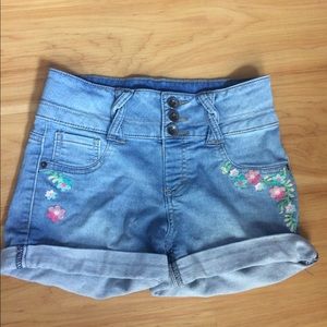 Floral High-Rise Jean Shorts